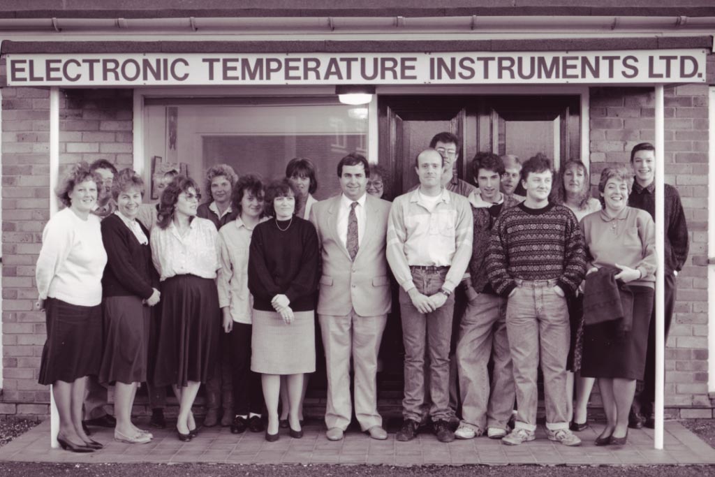 Electronic Temperature Instruments: Staff outside Southdownview Road Factory 1991