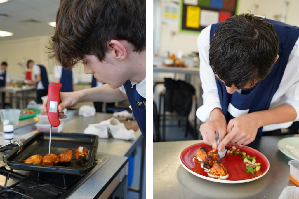 Students cooking their dishes at the MasterChef-style event