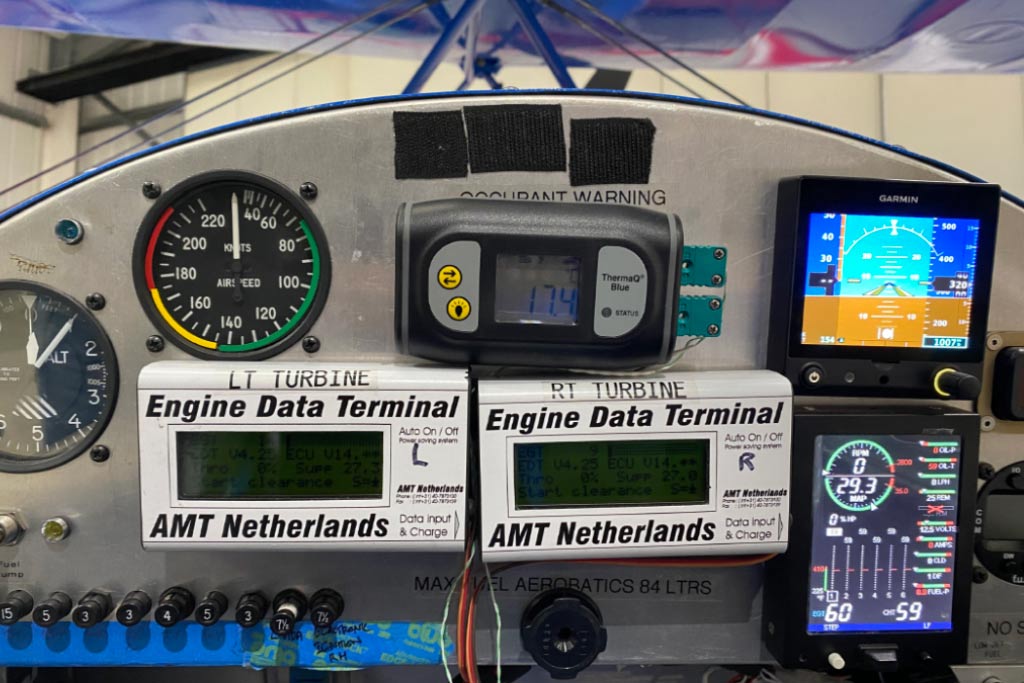 The inside of the G-JPIT cockpit featuring various dials and devices for monitoring the plane