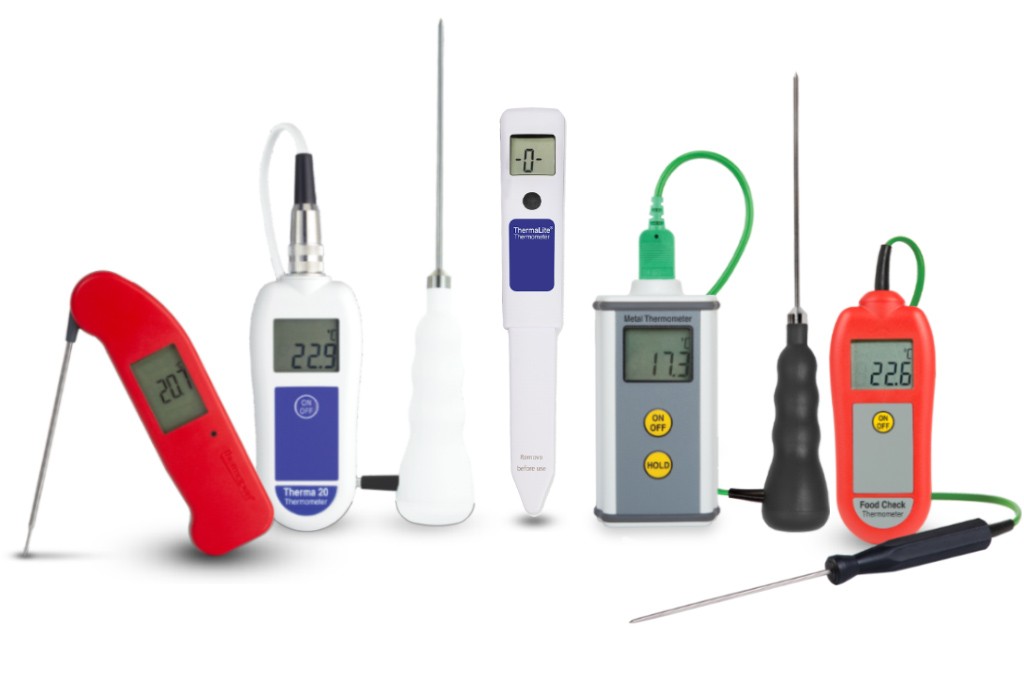 A selection of instant-read food thermometers against a white background